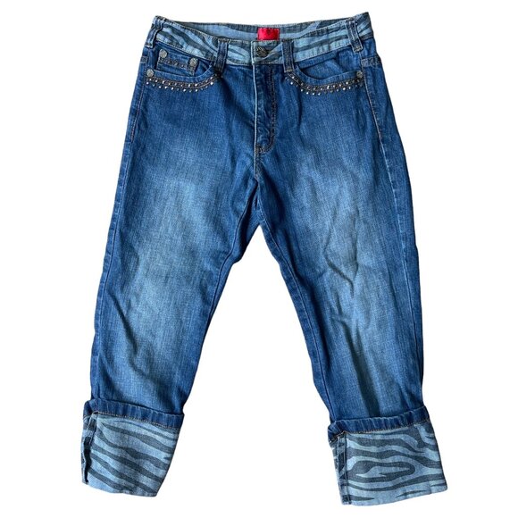 V Christina Y2K Capri Crop Jeans 8 Medium Wash Studded 90s Mobwife Western - Picture 1 of 10